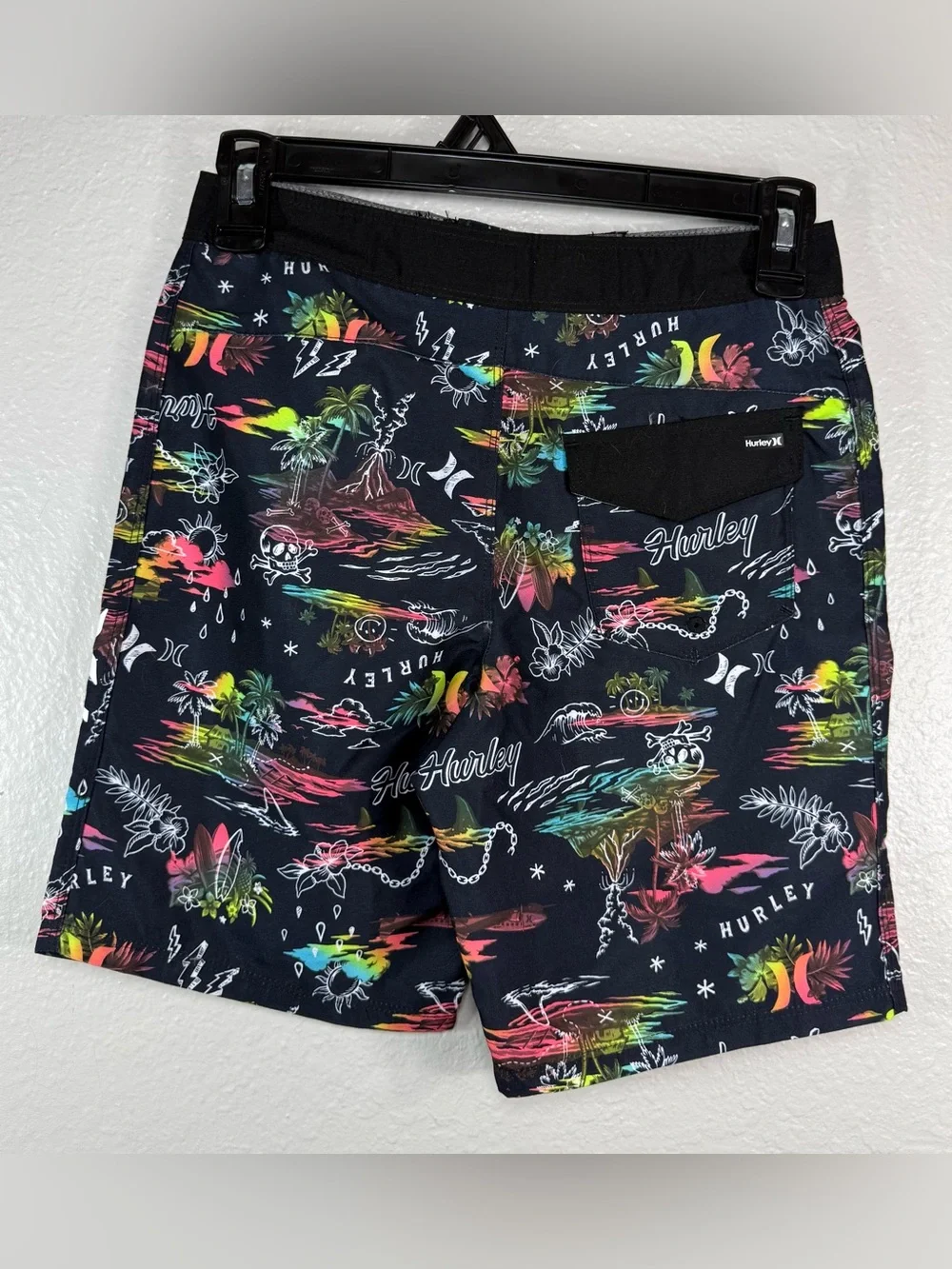 Hurley Boy's Board Shorts Tropical Floral Surf Skull Palm Tree Print Size 10/25